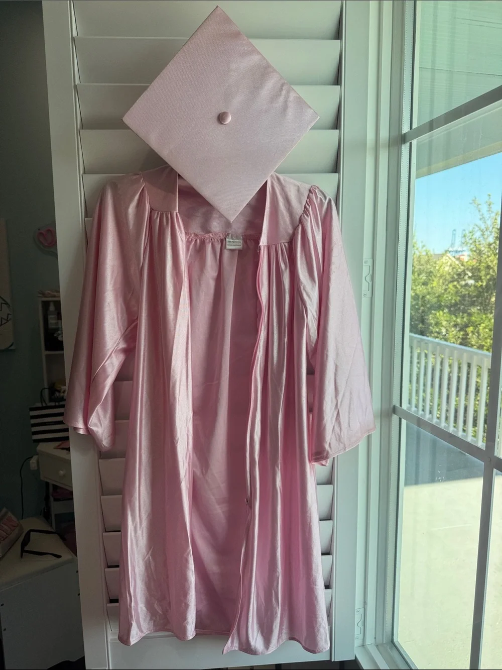 Pink Kids Graduation Costume Gown and Cap